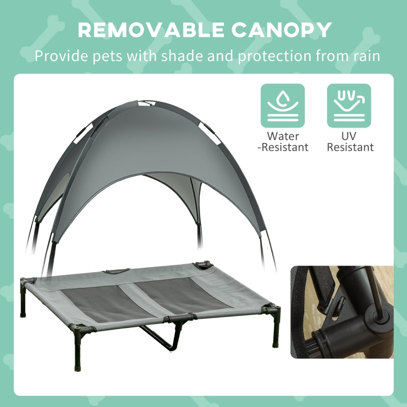 Raised Dog Bed, Waterproof Elevated Pet Cot with Canopy, Grey