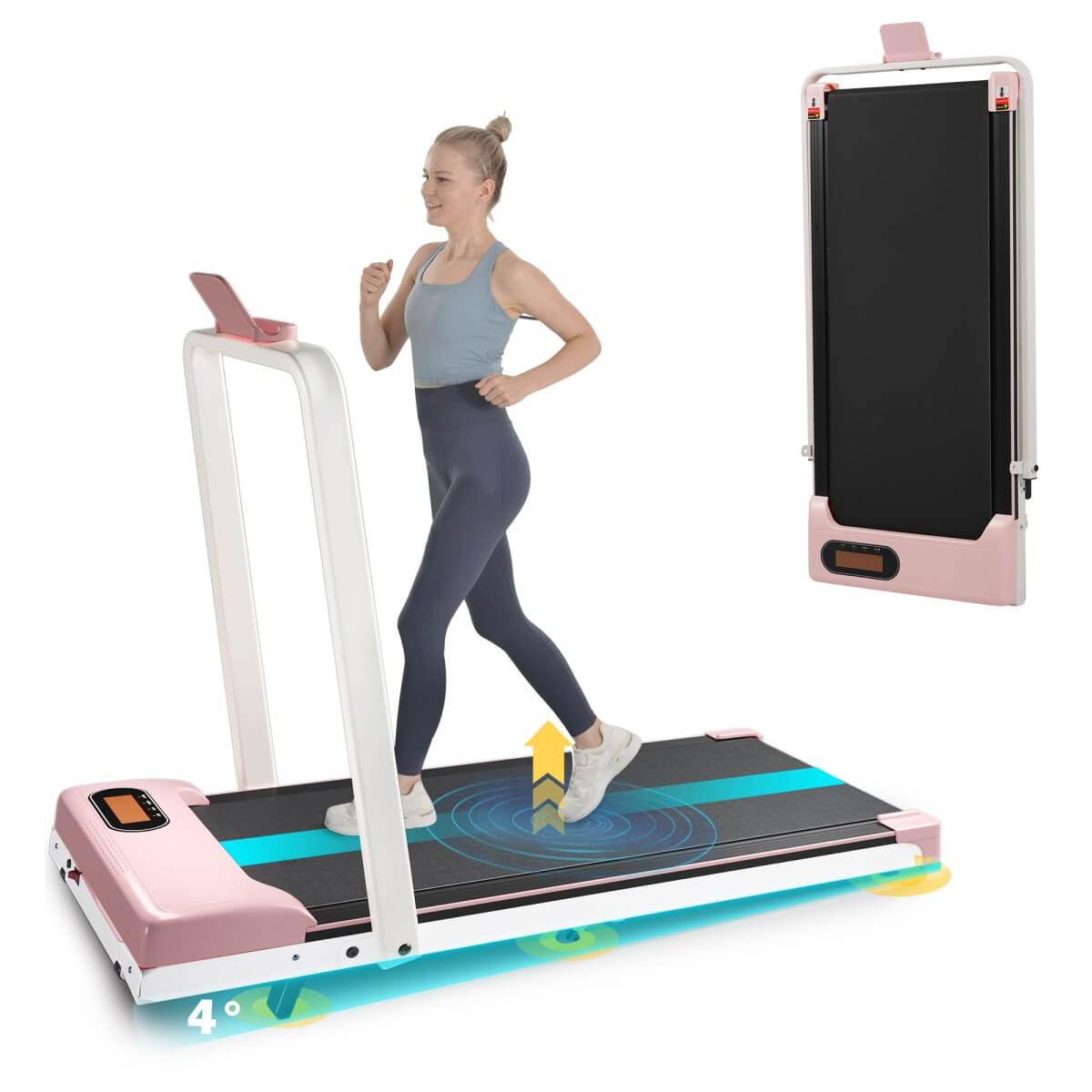 Folding Treadmill with Handrail ¨C Adjustable Incline, 1¨C10 km/h Running Machine with LED Display & Phone Holder