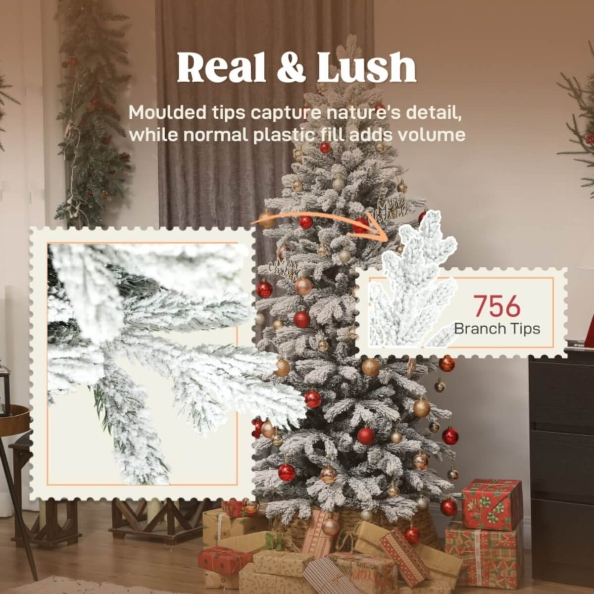 Artificial 6ft Flocked Christmas Tree ¨C Lifelike Full Branches, Foldable Metal Stand, Home Holiday D¨¦cor