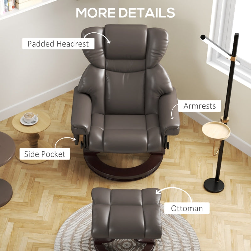 Massage Recliner Chair with Footstool, Adjustable Backrest, Swivel, Brown