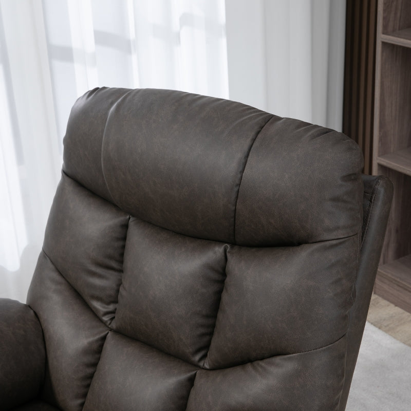 Manual Reclining Chair with Footrest, Cup Holders, Faux Leather Brown