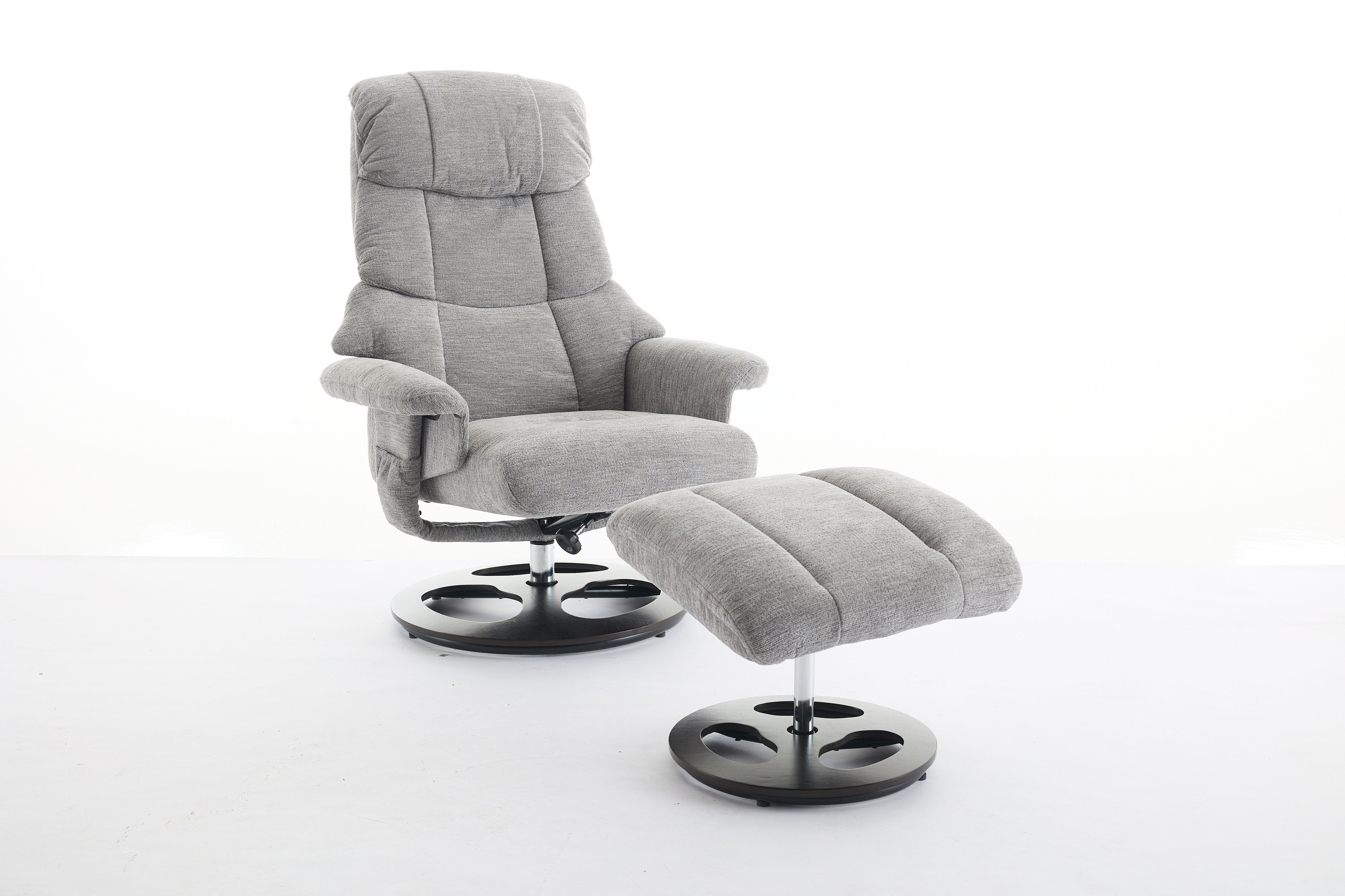 Chenille Upholstered Massage Recliner with Ottoman Footstool, 5 Points Massager, Wood/Metal Base, Grey