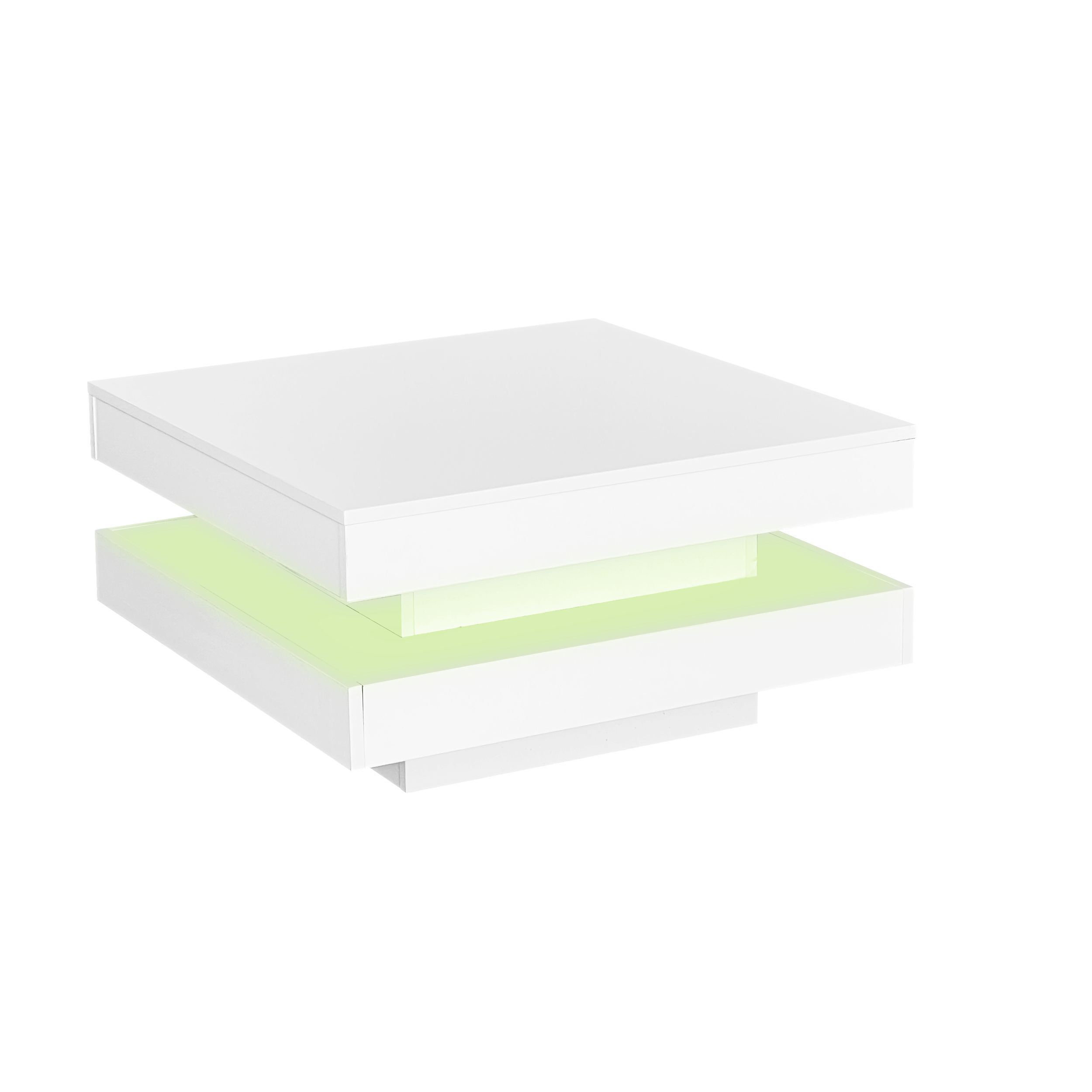 White Square High Gloss Coffee Table with 360¡ã Rotating Top, Tea Table with 16-Color LED light, 70x70x36 cm