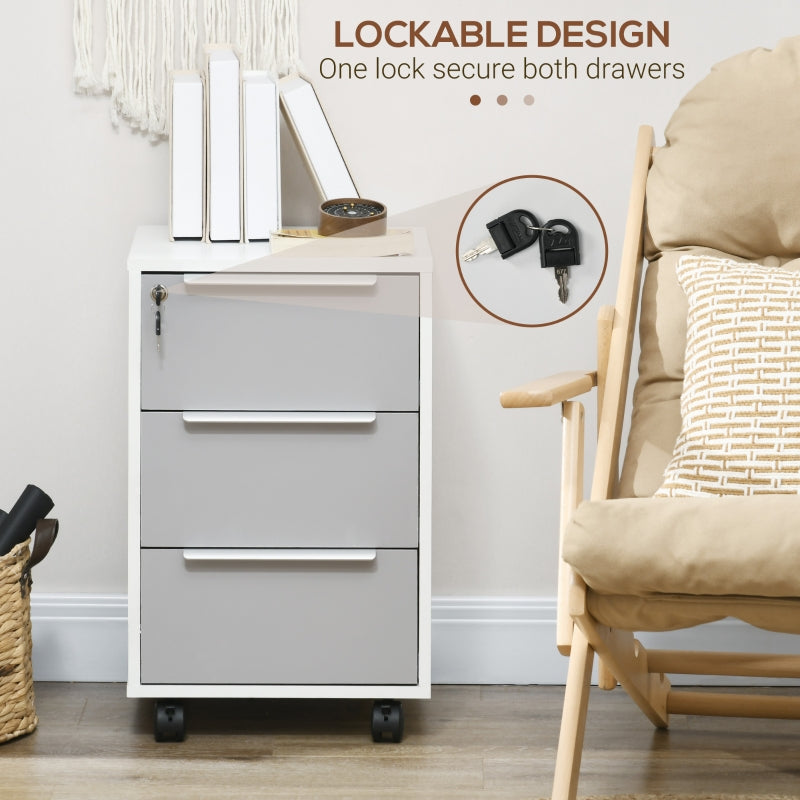 Three-Drawer Locking Filing Cabinet - Grey/White