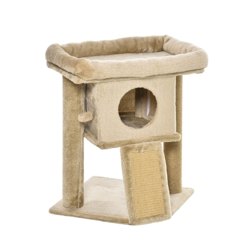 Cat Tree Tower, Scratching Post Climbing Activity Centre with Jute Pad & Toy Ball, House - Coffee