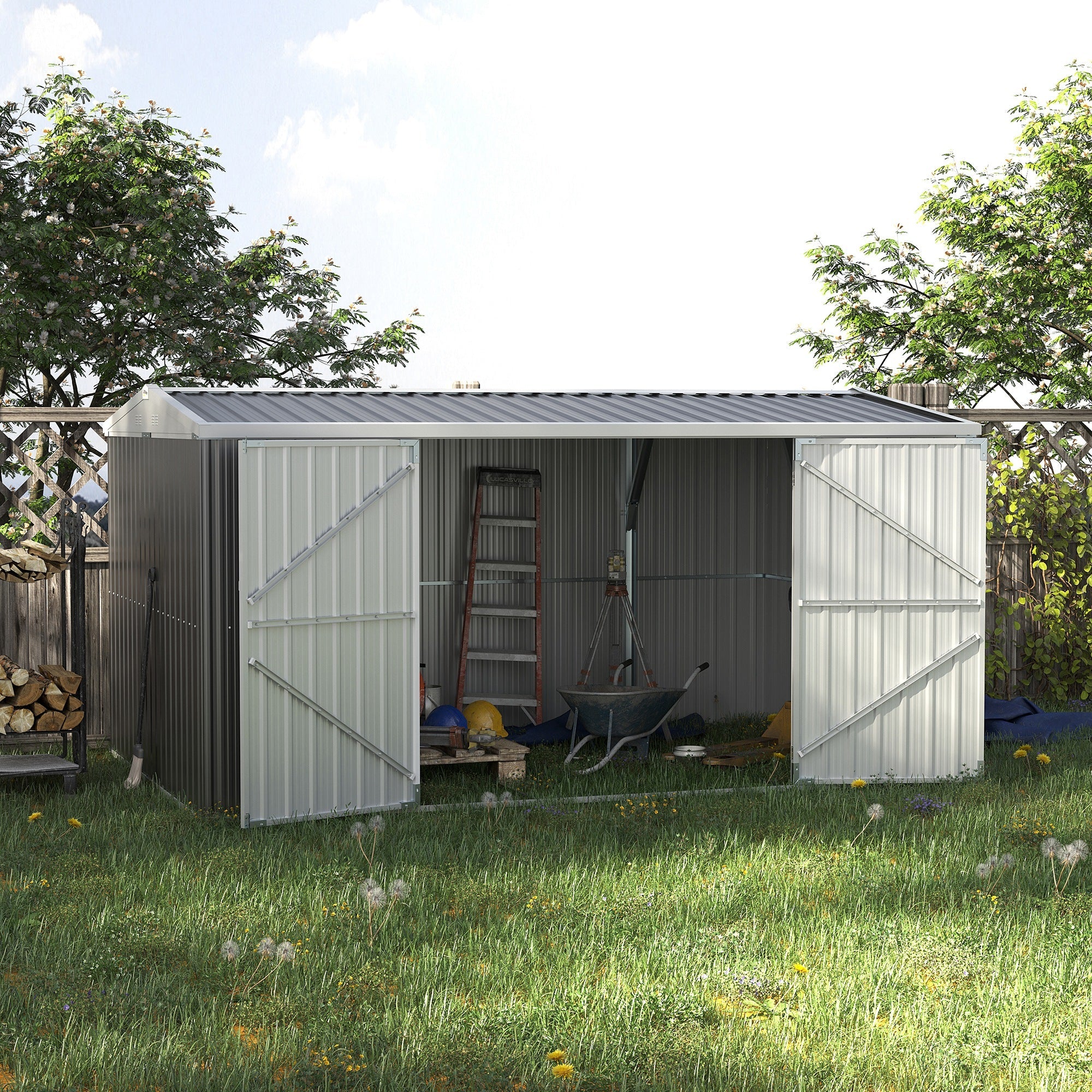 Outdoor Garden Metal Storage Shed 14 x 8ft with Lockable Door, Grey