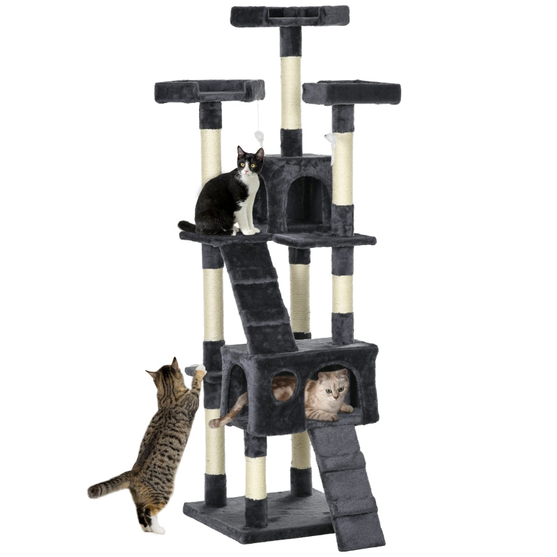 Cat Tree, 173cm Scratching House Activity Play Centre, Charcoal Grey