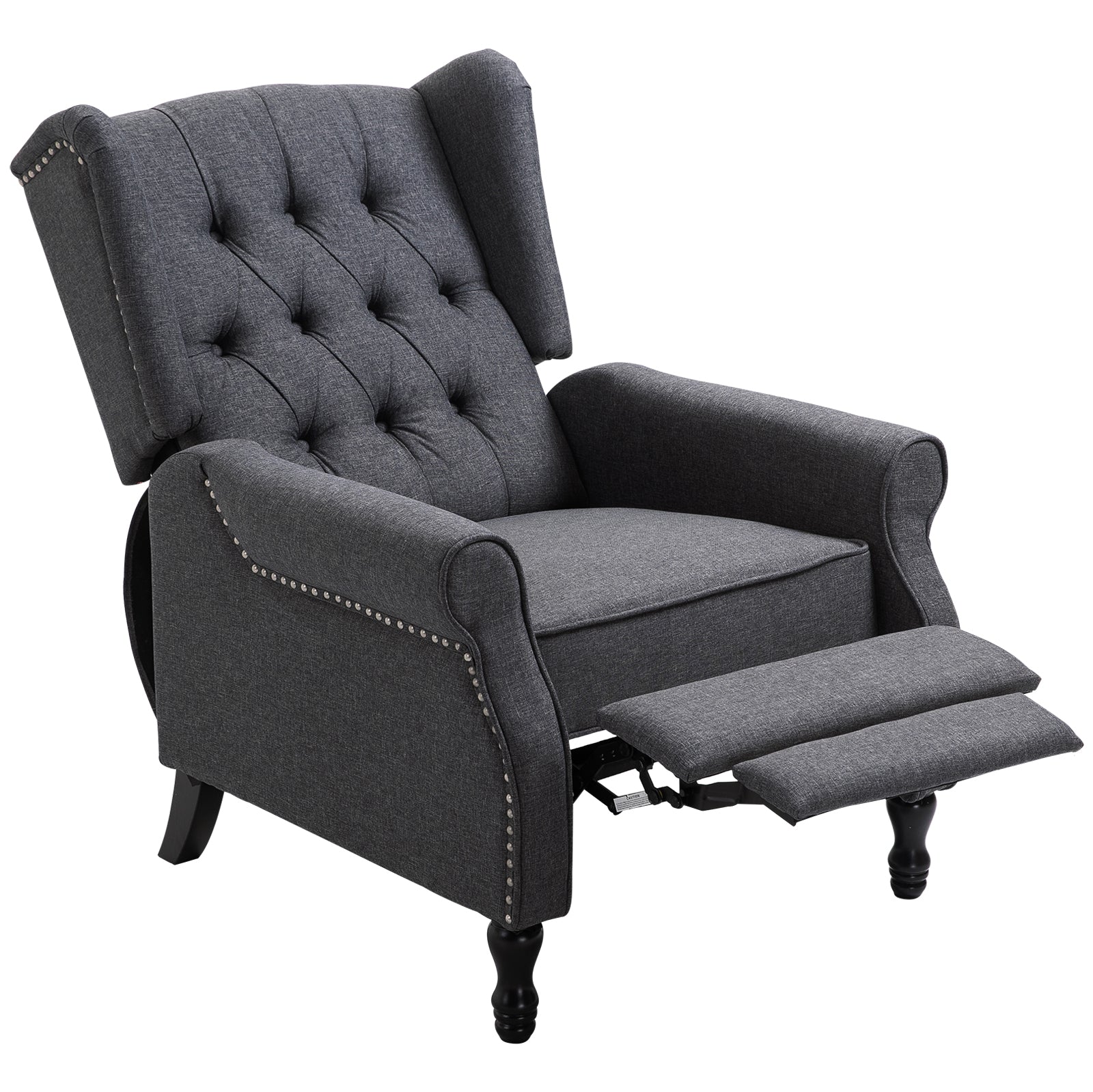 Recliner Armchair, Wingback Chair with Footrest, Dark Grey