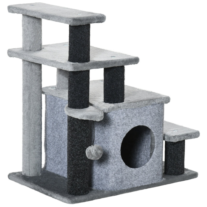 Adjustable Cat Steps, House, Hanging Toy Ball - Grey