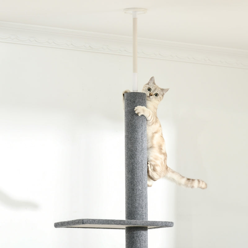Cat Tree 260cm Floor To Ceiling, Three Platforms Activity Centre - Grey