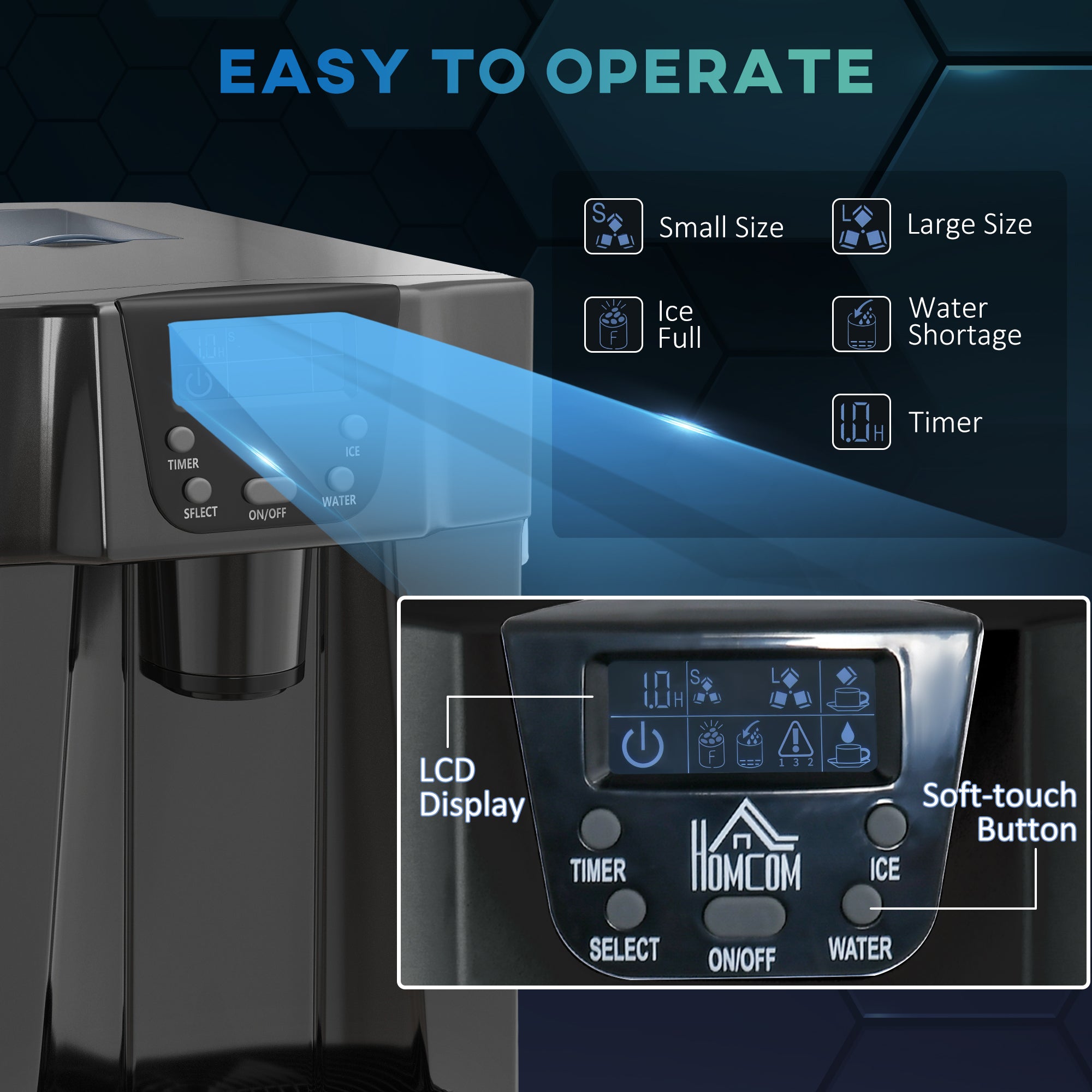 Ice Maker Machine and Water Dispenser, Counter Top with 3L Tank, Adjustable Cube Size, Black