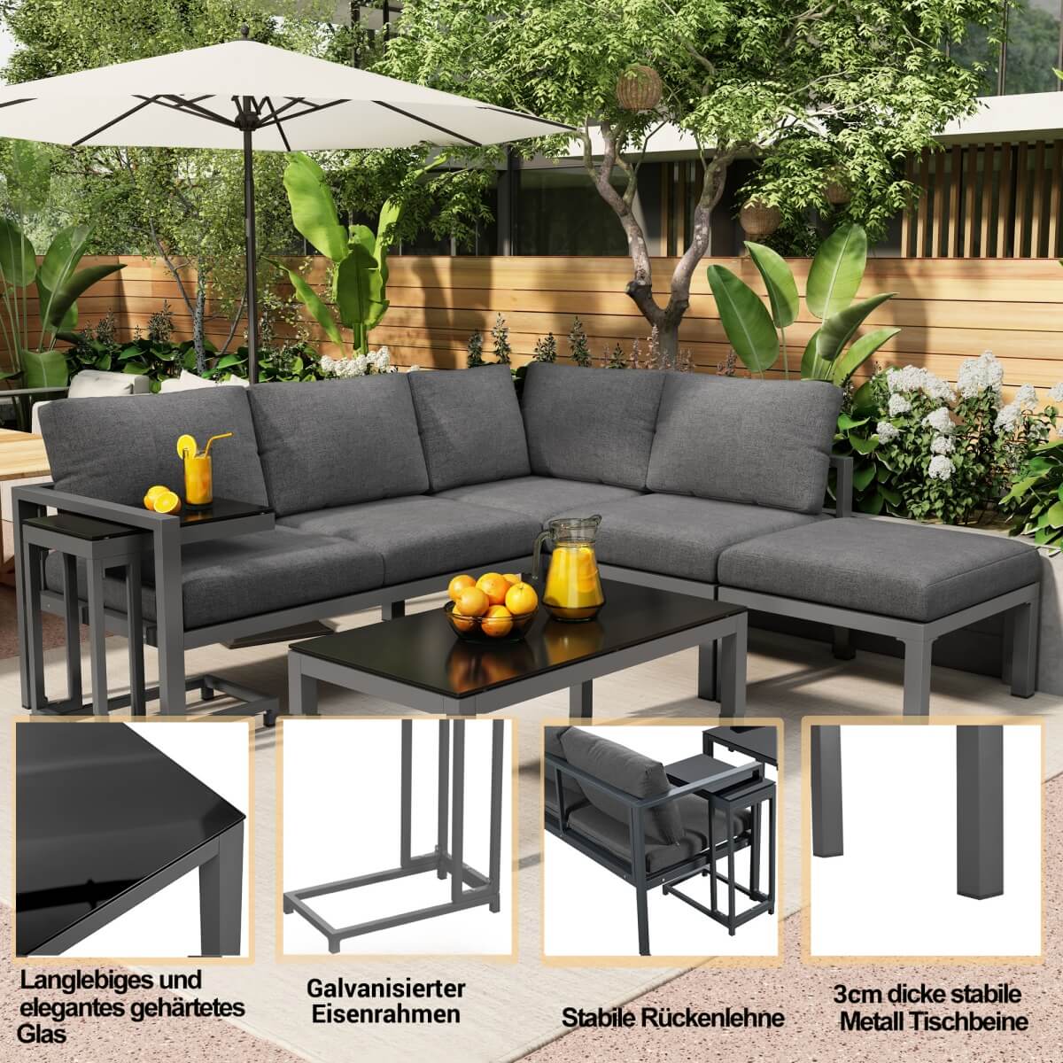 4 to 5 Seater Outdoor Garden Corner Sofa Set – All Weather Lounge Furniture with Coffee Table and Side Table