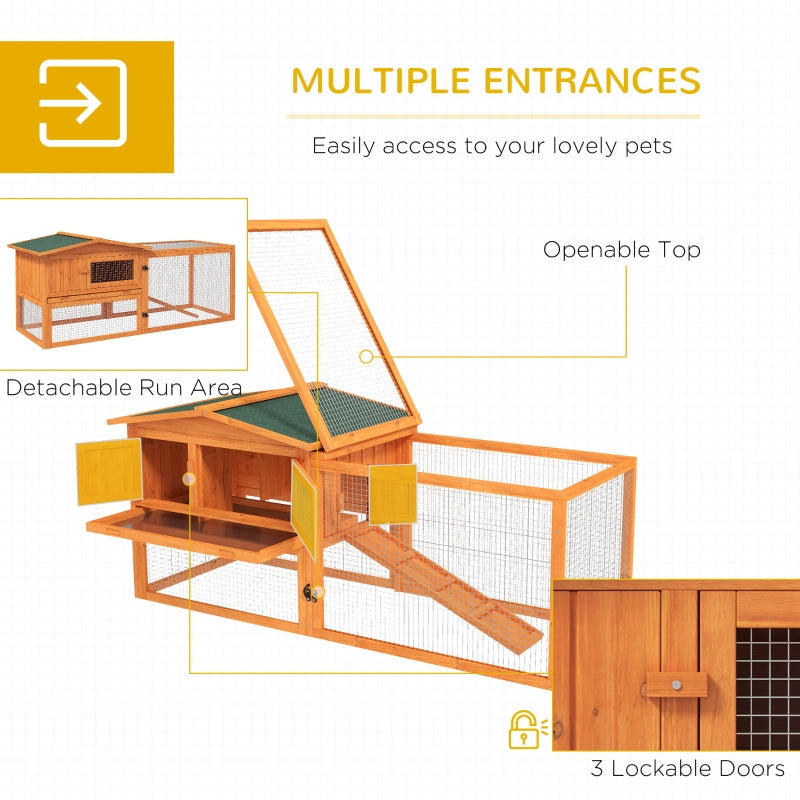 Rabbit Hutch with Run Outdoor Bunny Cage with Sliding Tray, Hay Rack, Ramp, Wooden Orange