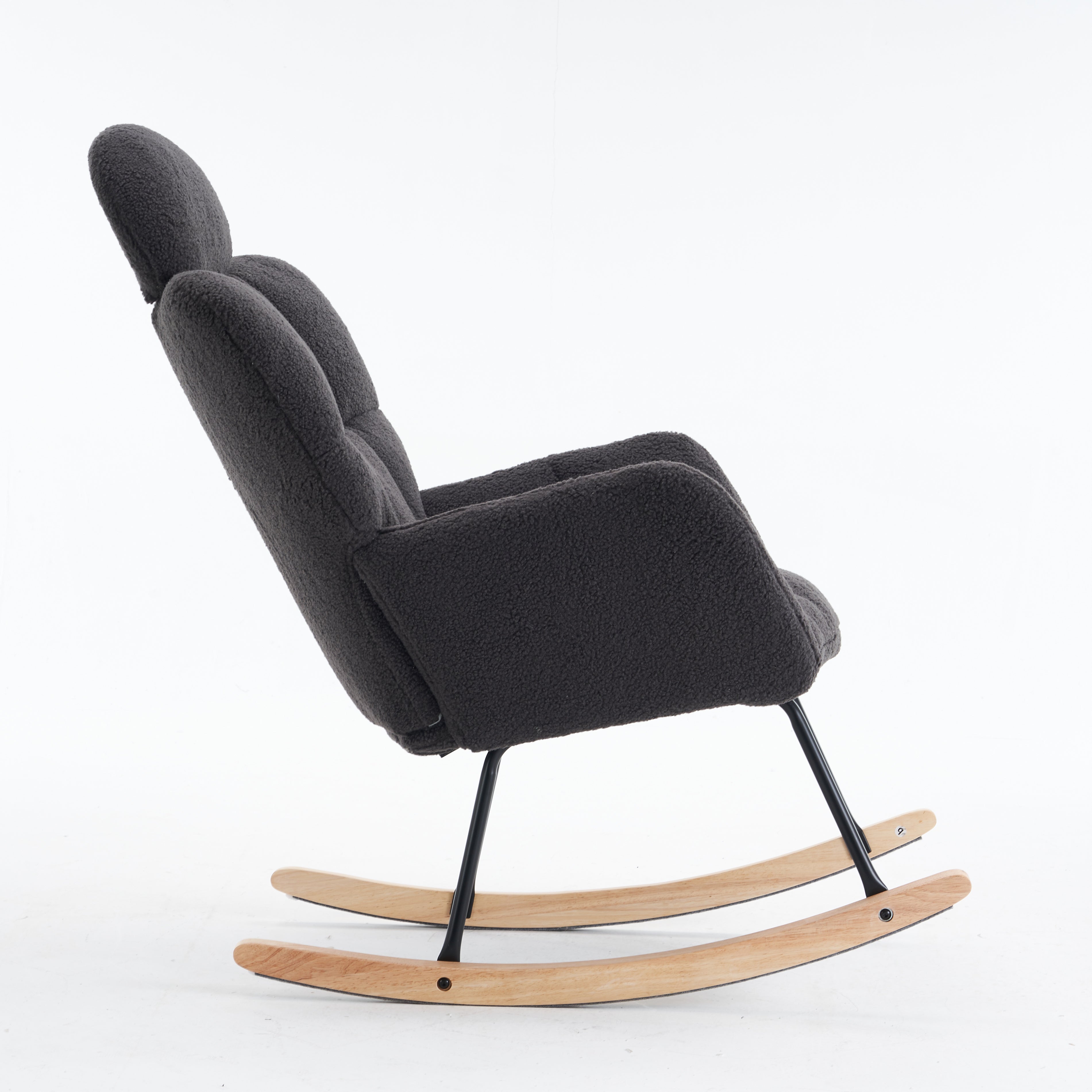 Soft Teddy Fabric Rocking Chair with Padded Seat and Headrest, Dark Grey