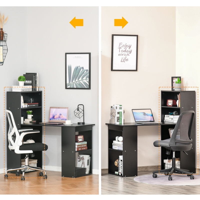 Computer Desk 120cm, PC Laptop Table with 6-Tier Storage Bookshelves, Black Wooden