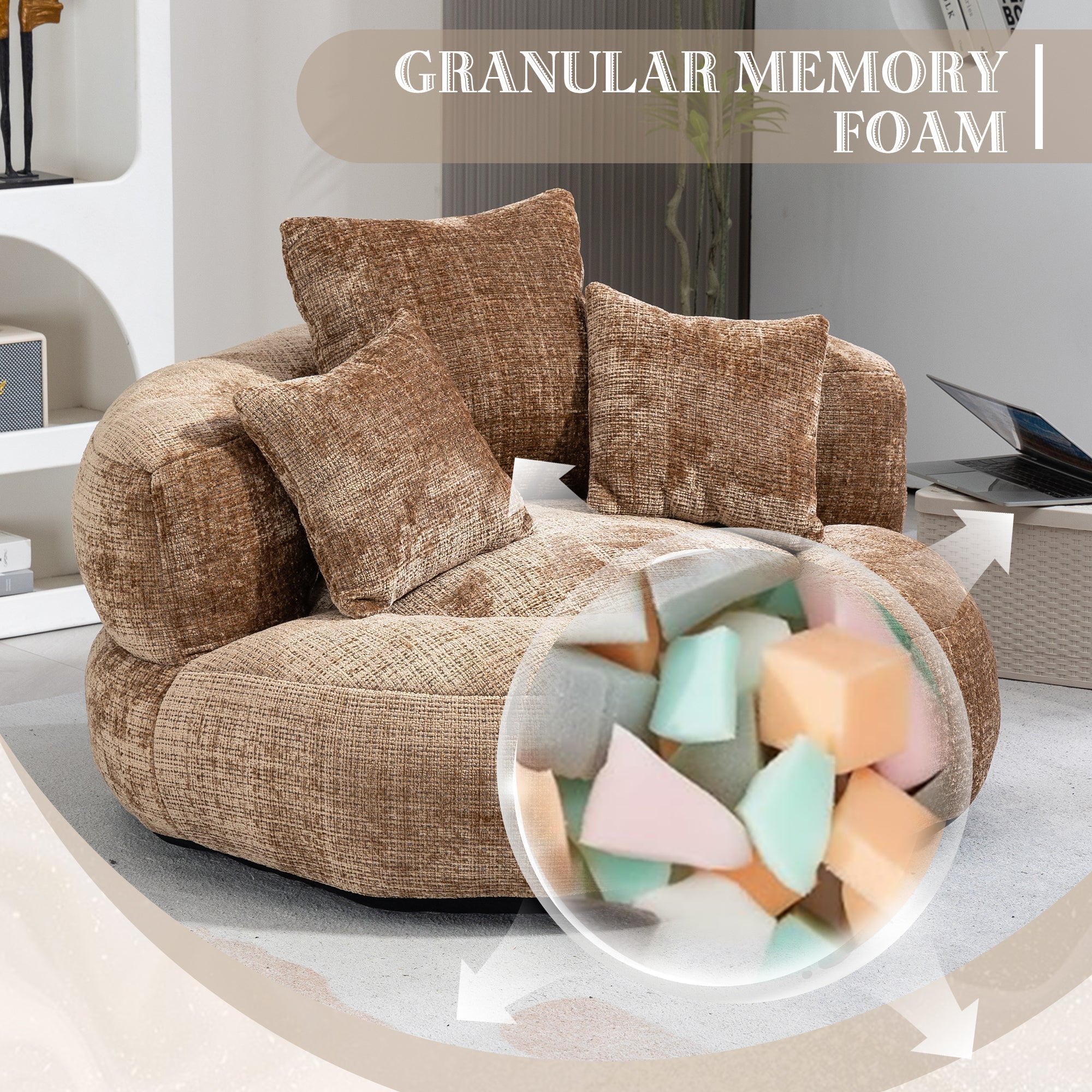 COOLMORE Lazy Sofa Durable Comfort Lounger High Back Bean Bag Chair Couch With Three Pillows for Adults and Kids, Indoor & Outdoor, Single Gaming Sofa Chair For Bedroom,Office (Coffee Chenille)