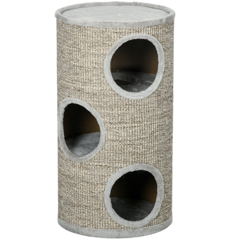 Cat Climbing Frame, Sisal Covered, Cosy Platform - Light Grey
