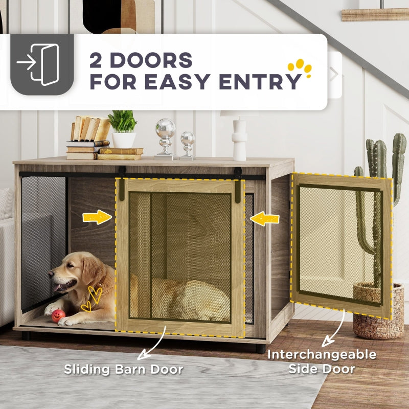 Dog Crate Furniture, Sliding Door for XL Dogs, Brown
