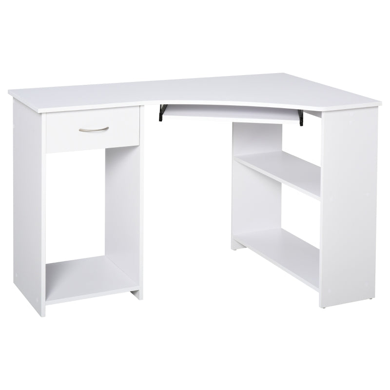 L-Shaped Corner Computer Desk with 2 Shelves, Keyboard Tray, and CPU Stand - White