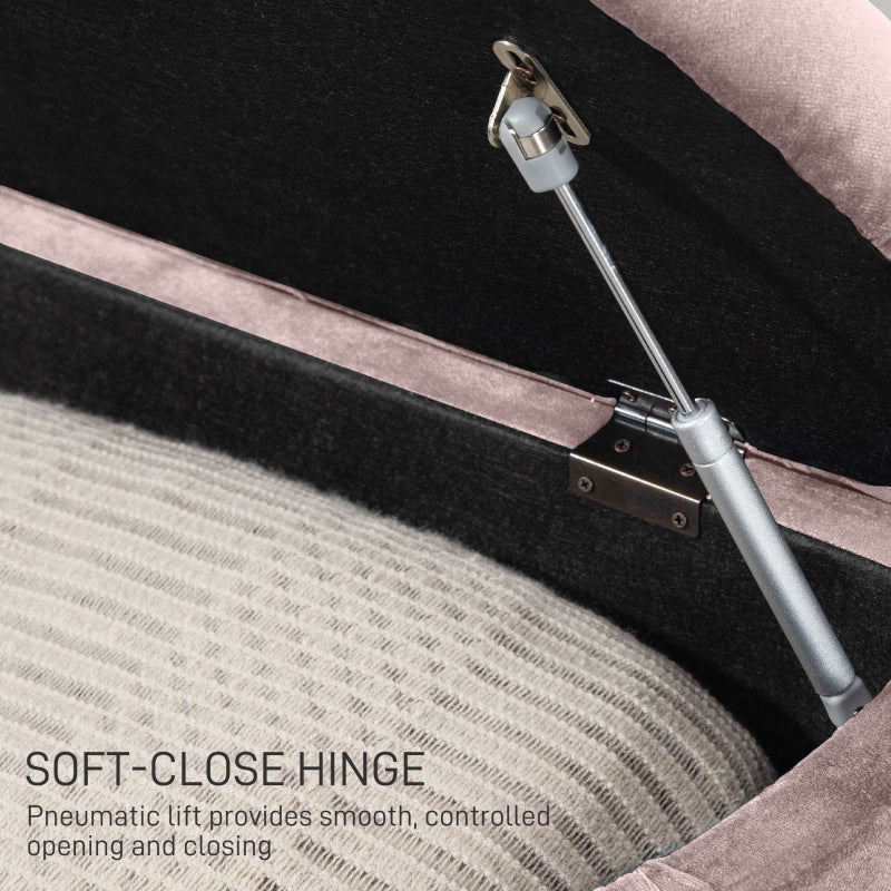 Semi-Circle Ottoman Storage Bench, Tufted Upholstered Footrest Stool, Rubberwood Legs, Pink