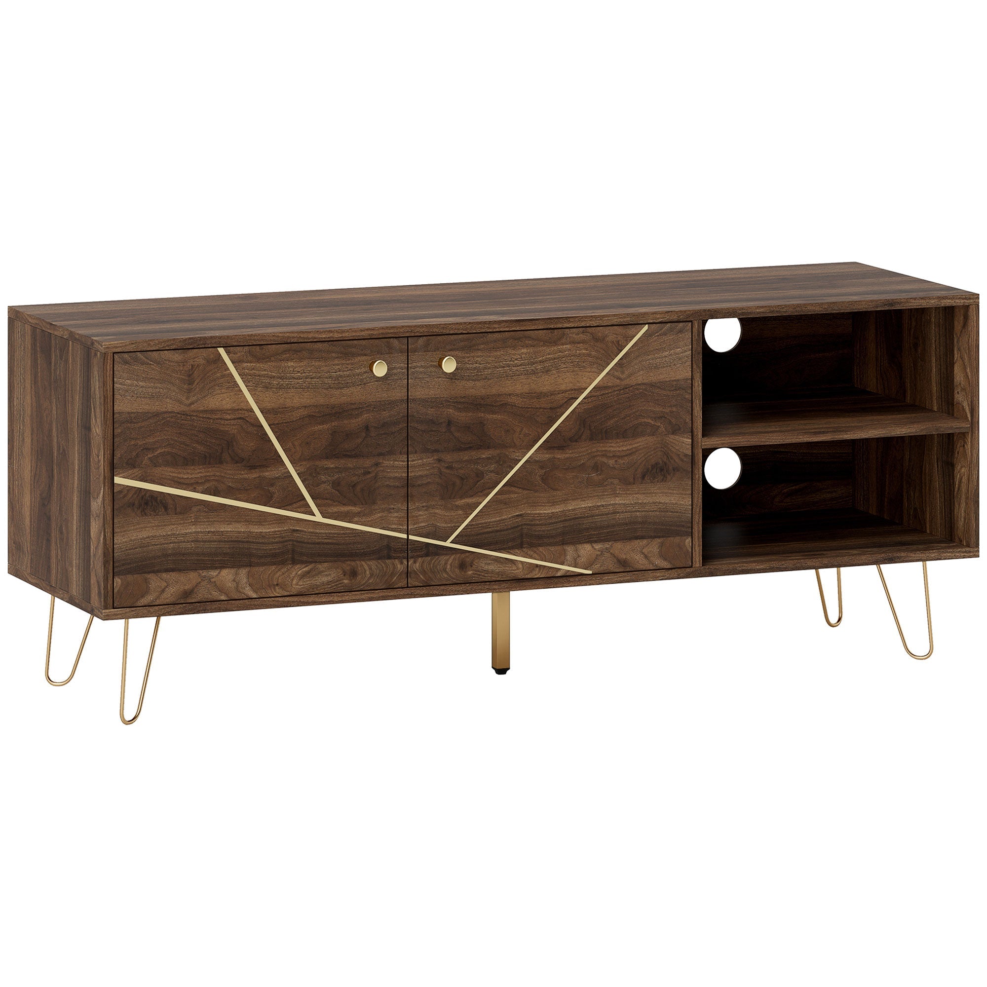 TV Stand Cabinet, Modern 130cm with Adjustable Shelves, Hairpin Legs, Double Door, Brown