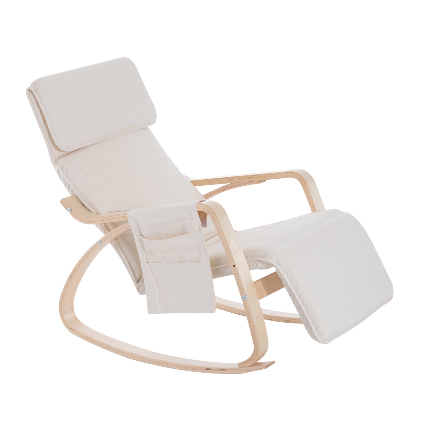 Rocking Lounge Chair Recliner with Adjustable Footrest, Side Pocket, Cream White