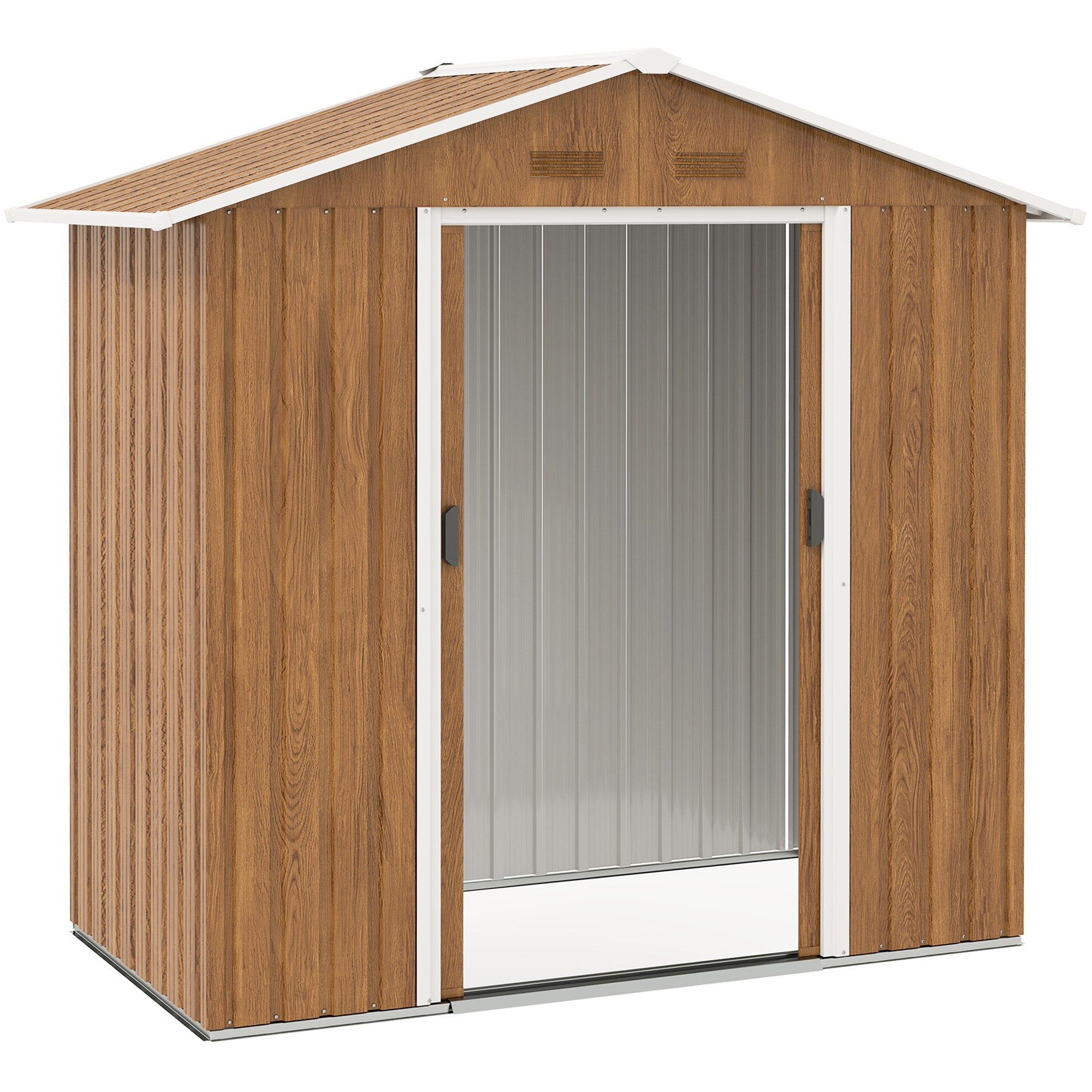 Metal Garden Storage Shed 6.5 x 3.5ft - Brown Wood Effect