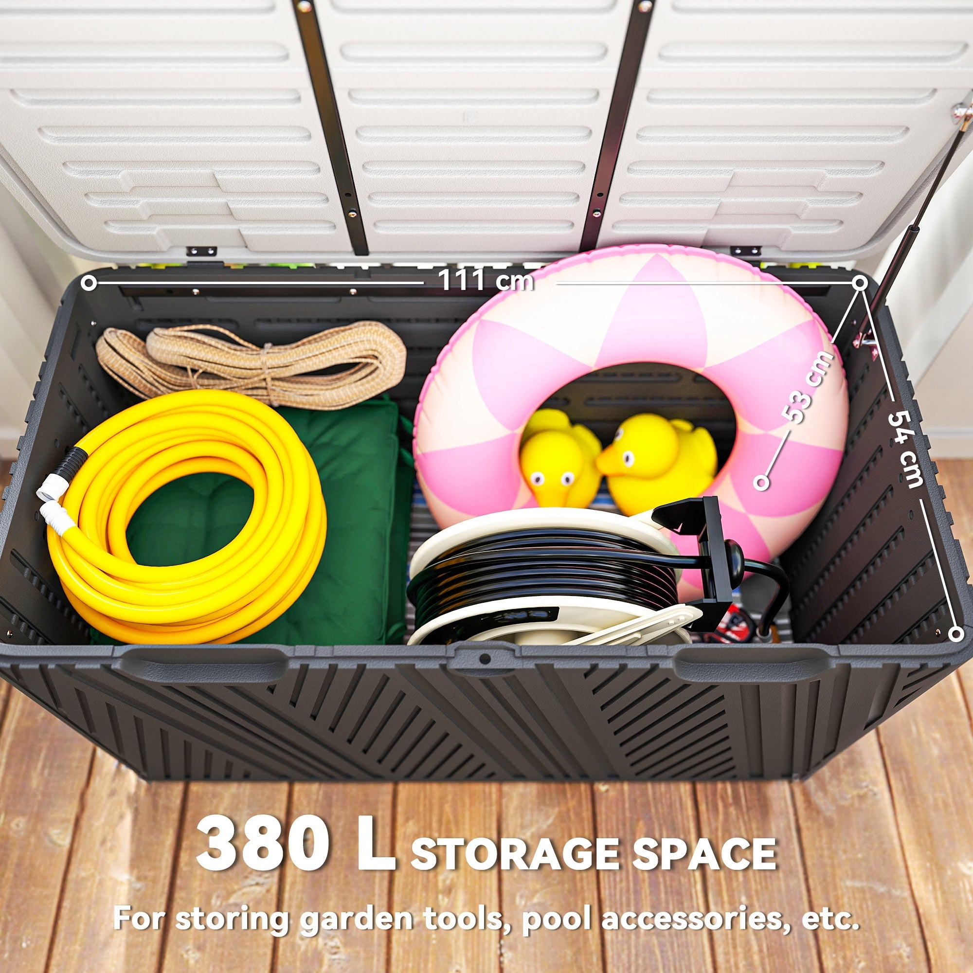 380L Outdoor Storage Box, Waterproof with Lockable Lid - Black