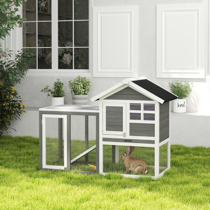 Rabbit Hutch Outdoor Wooden, Pull-Out Tray, Grey