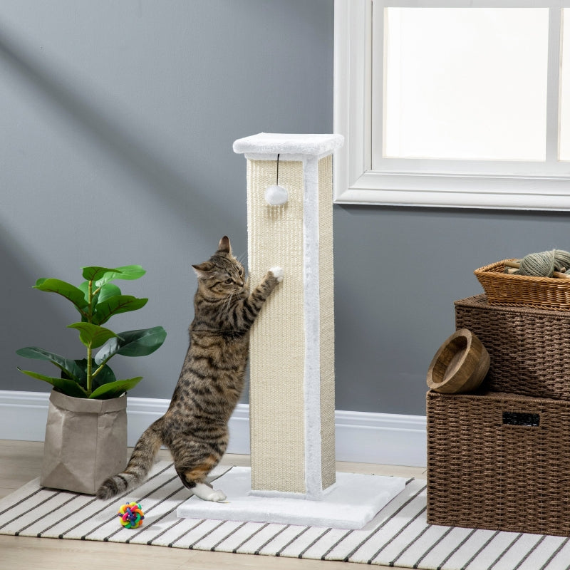 81cm Cat Scratcher, Vertical Full Scratcher with Sisal Rope and Hanging Ball, White
