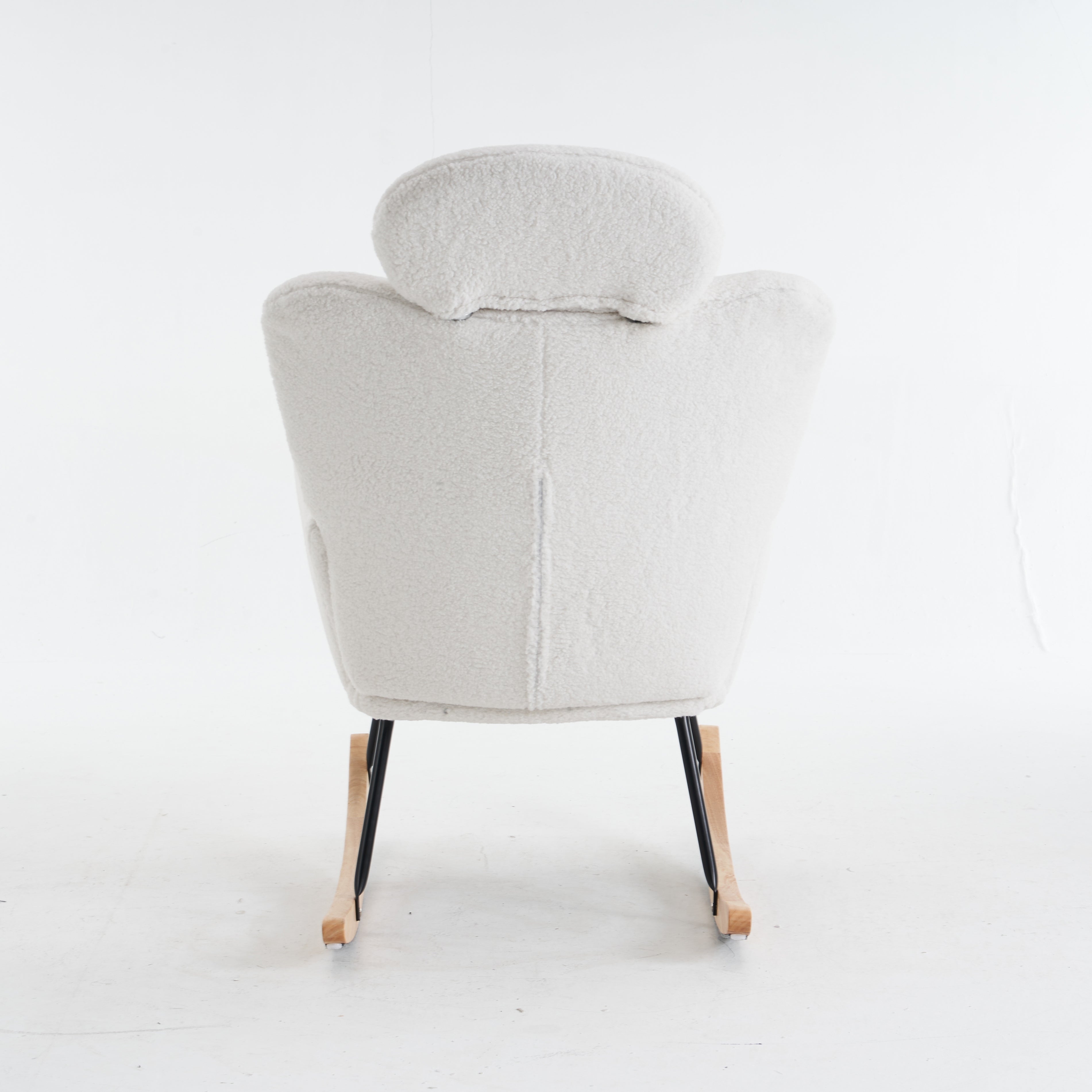 Soft Teddy Rocking Chair with Padded Seat, Tufted Upholstered - Ivory White