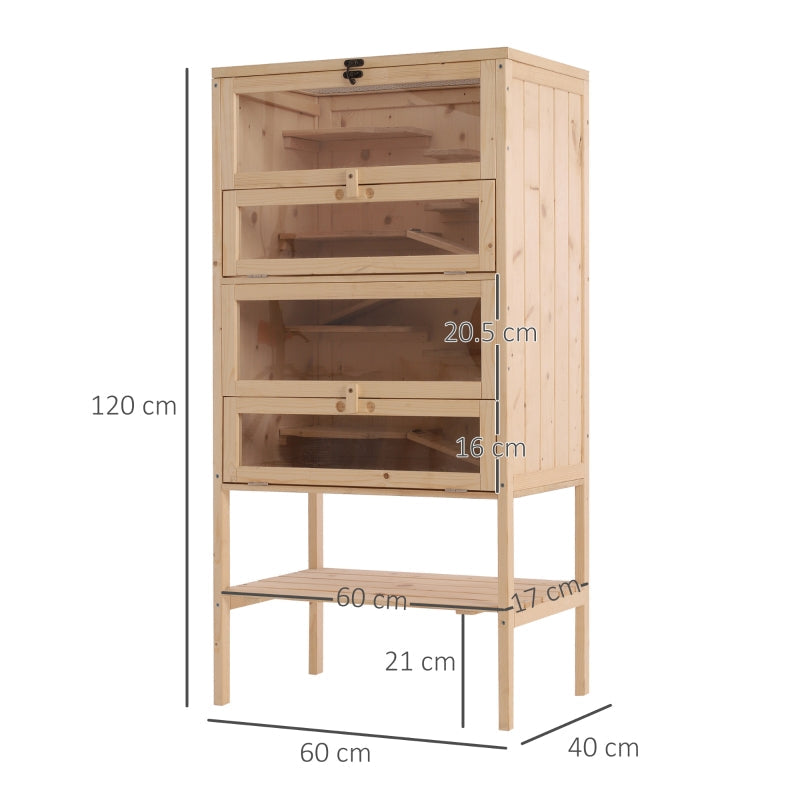 Hamster Cage, Large 4 Layers with Tall Bottom & Storage Shelf, Wooden