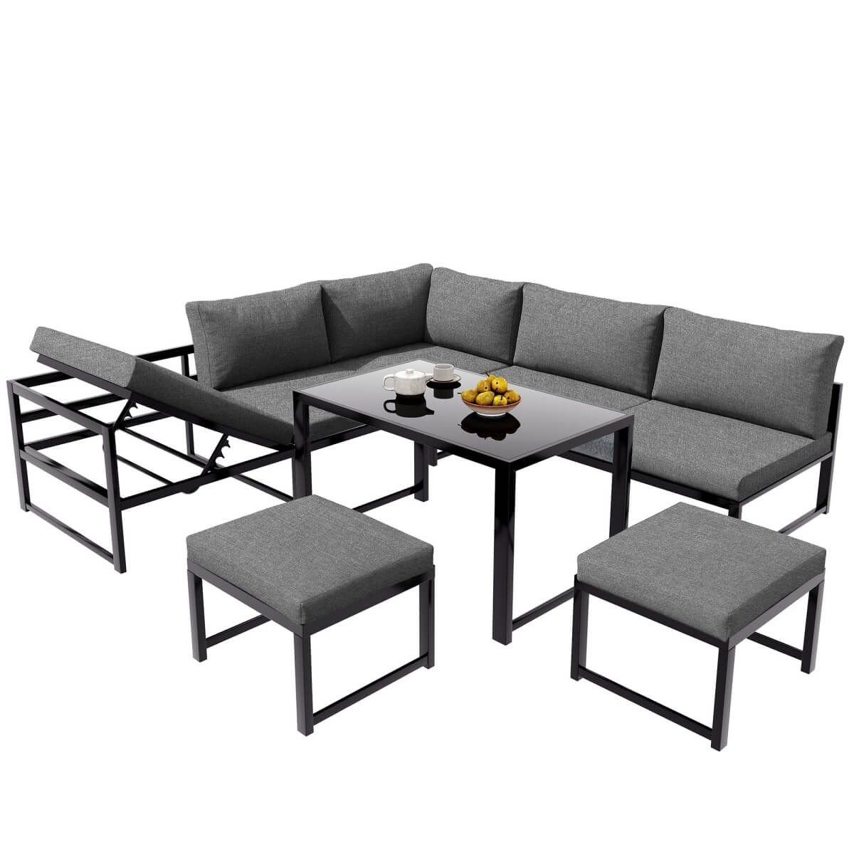 Outdoor Garden Lounge Sofa Set – Reclining Corner Seating with Adjustable Backrests and Cushions Included