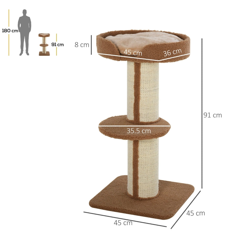 Cat Tower Scratching Posts Tree, 91cm Activity Centre, Brown