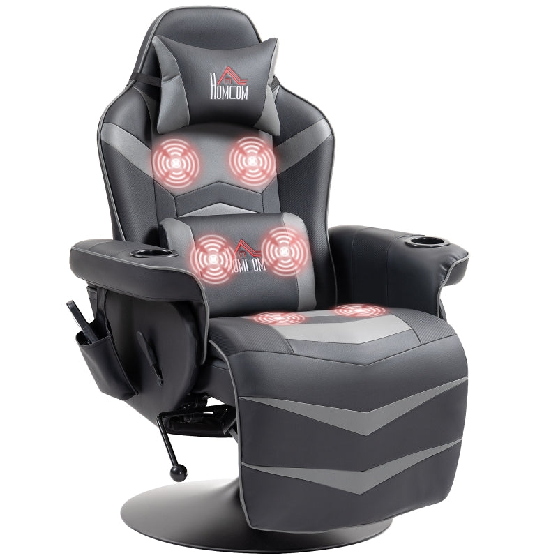 Massage Recliner Chair, 360¡ã Swivel with Lumbar Support, Grey PU Leather