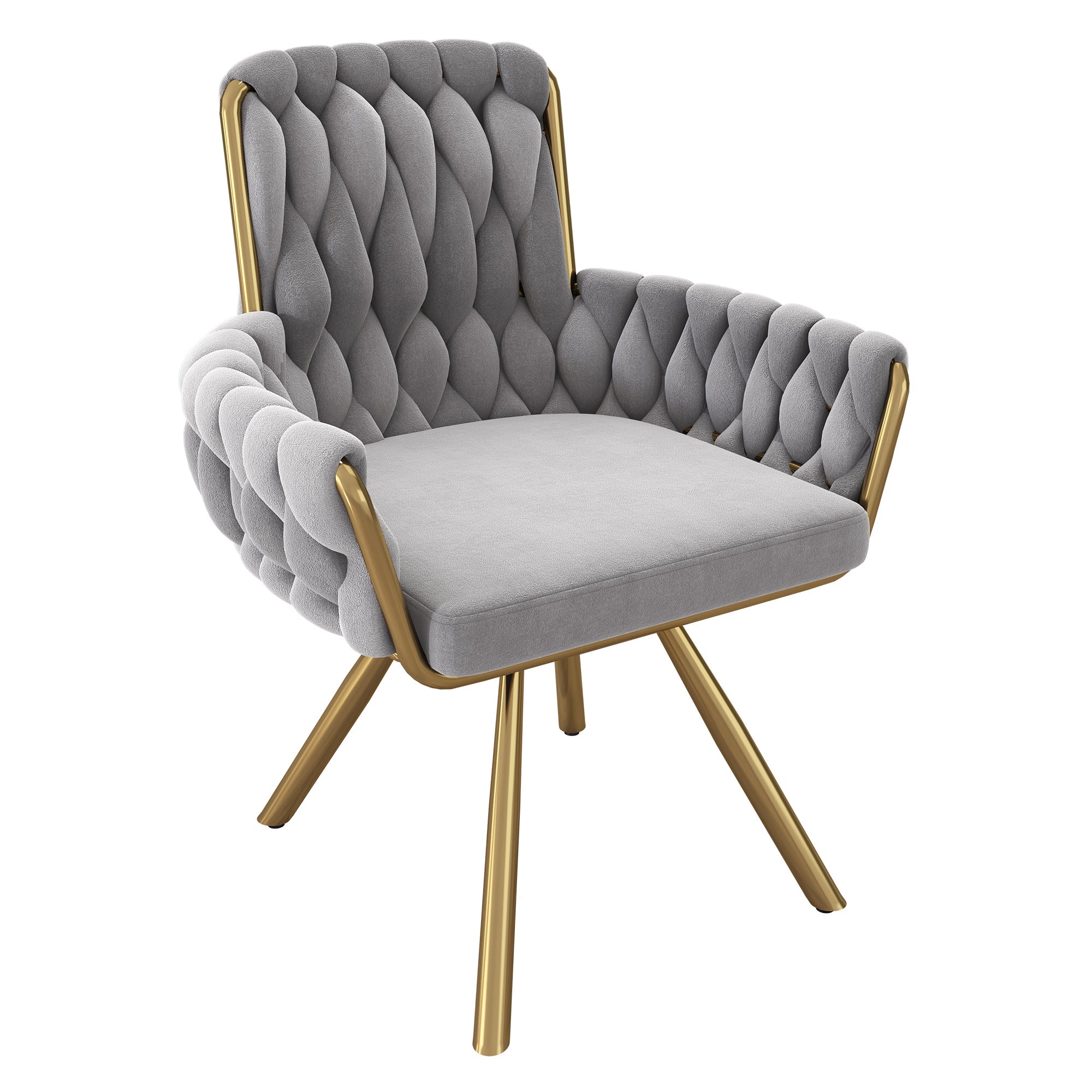 Armchair, Luxurious Single Swivel Chair with Four Metal Support Legs, Gray Velvet