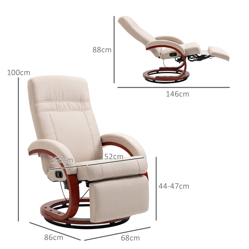 Reclining Swivel Chair with Footrest - Beige