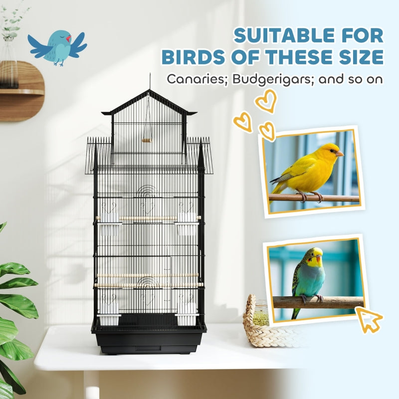 Metal Bird Cage with Swing, Perch, Food Container, Tray, Handle