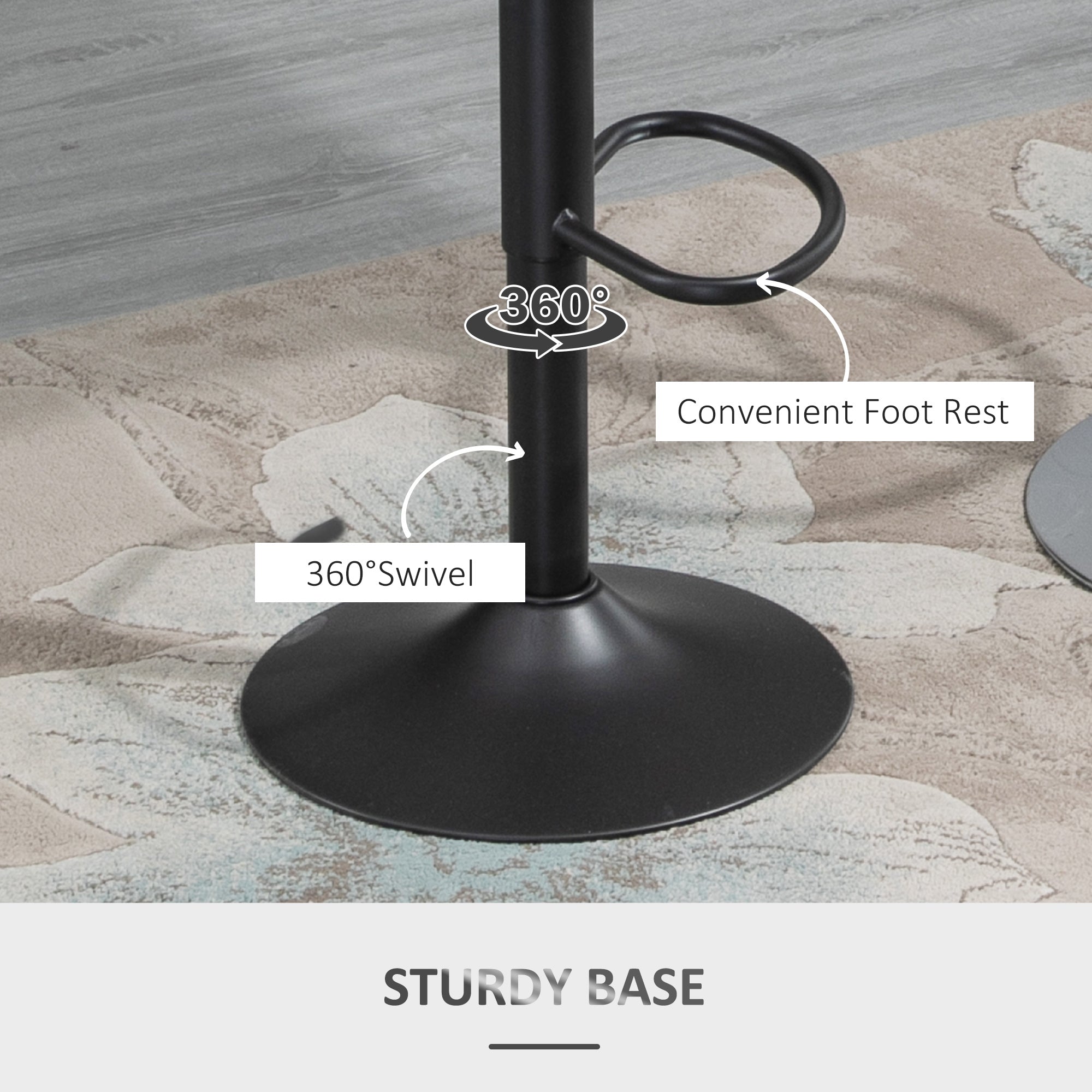 Bar Stools Set of 2, Swivel Adjustable Armless with Back, PU Leather Dark Grey