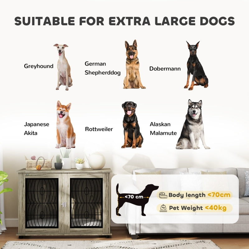 PawHut Indoor Dog Crate Furniture End Table with Cushion, Lockable Door, for Extra Large Dogs - Grey