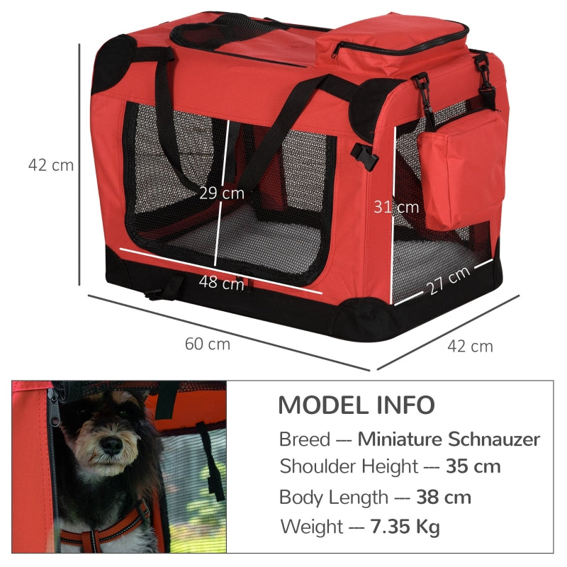 Foldable Pet Carrier, Portable Soft Side Travel Crate, Red