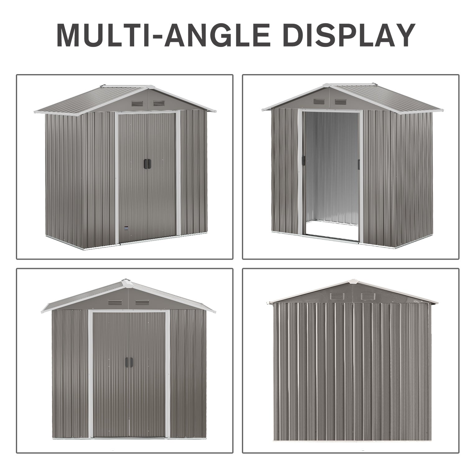 Metal Garden Storage Shed 6.5ft x 3.5ft Outdoor Tool Storage Double Sliding Doors 4 Vents, Grey
