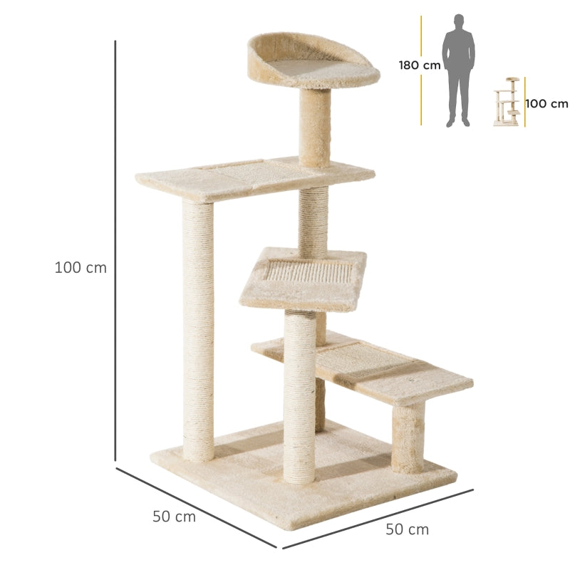Cat Tree 100 cm Indoor Kitten Scratching Post Climbing Tower Beige