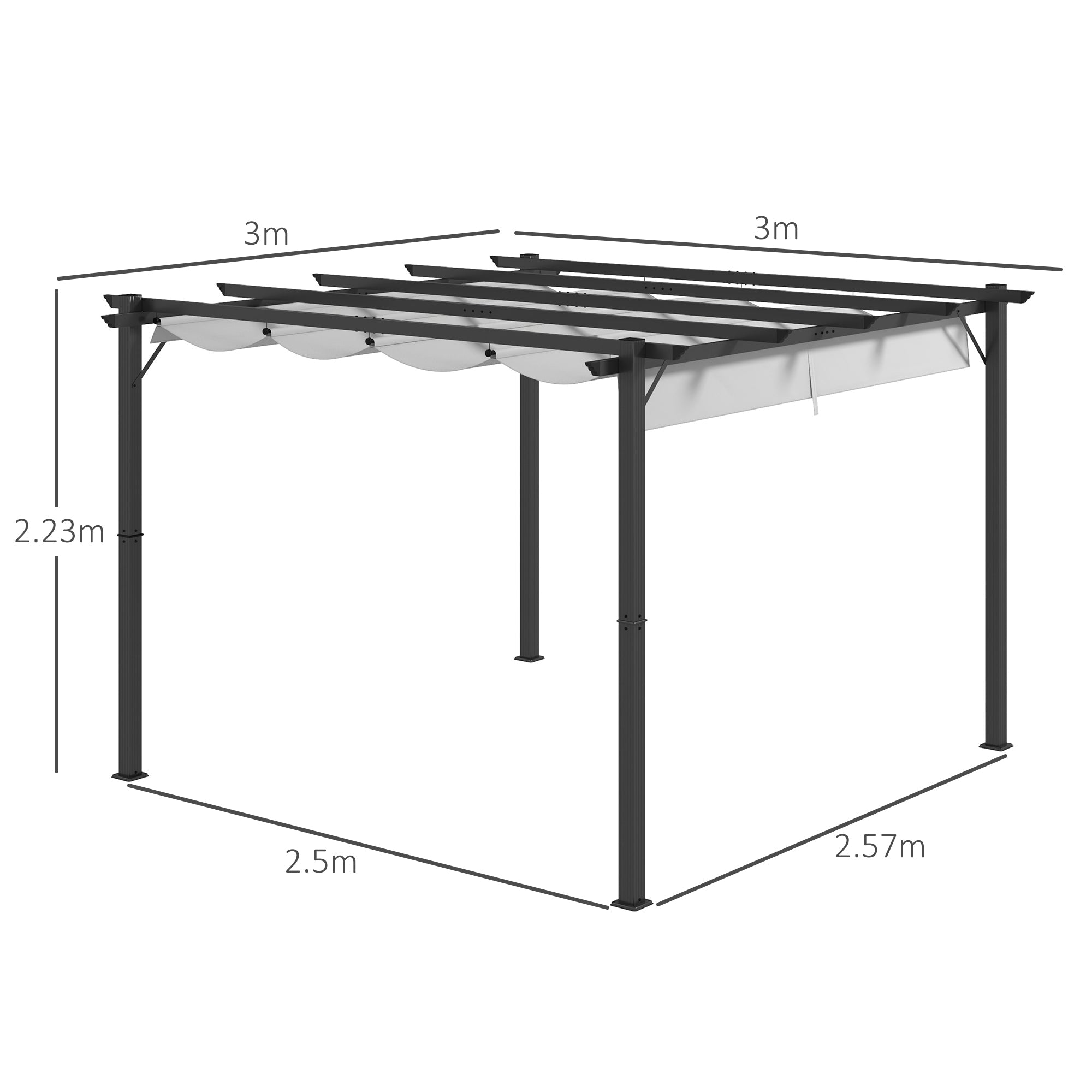 Aluminium Pergola Canopy Gazebo 3 x 3(m) Outdoor Garden Sun Shade Shelter - Light Grey