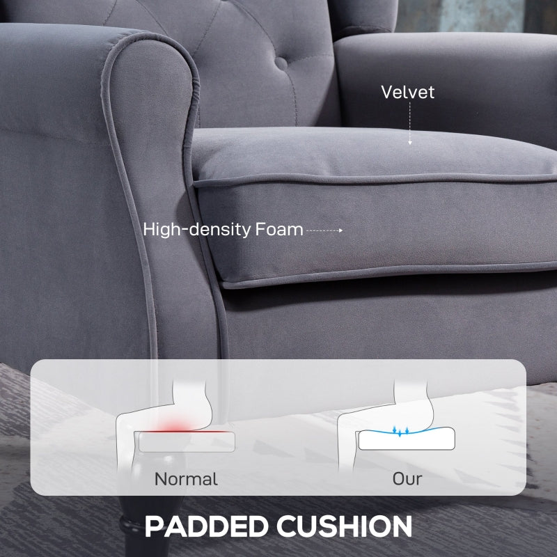 Wingback Accent Chair, Button Tufted Occasional Chair, Charcoal Grey