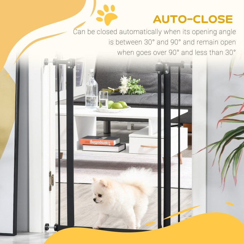 Pressure Fit Dog Stair Gate, Auto Close Adjustable 74-80cm, 94cm Tall, Black