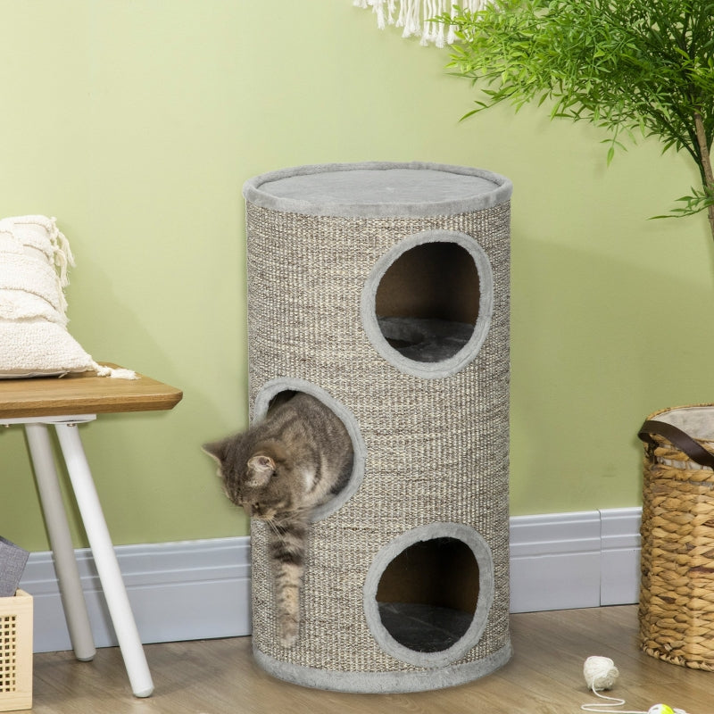 Cat Climbing Frame, Sisal Covered, Cosy Platform - Light Grey