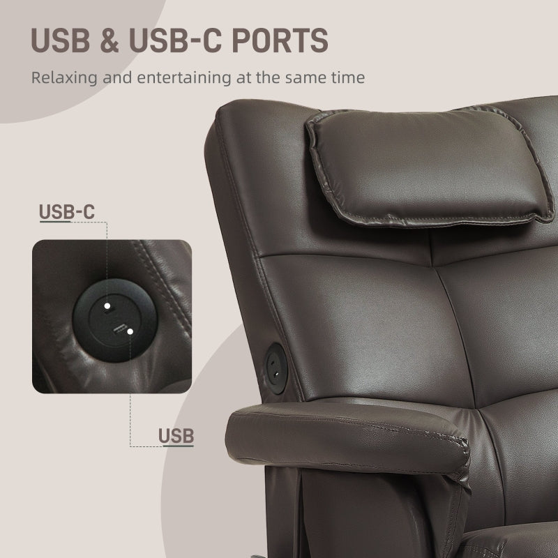 Faux Leather Massage Recliner Chair with Storage Ottoman - Brown