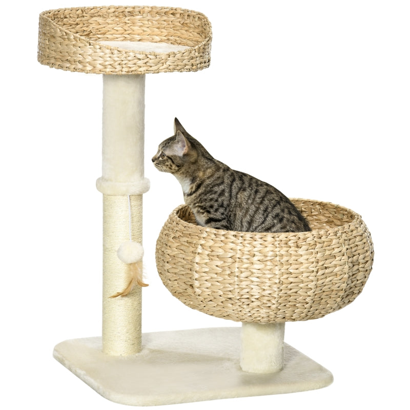 Cat Tree Kitten Tower 72cm, Sisal Scratching Post, Two Beds, Toy Ball
