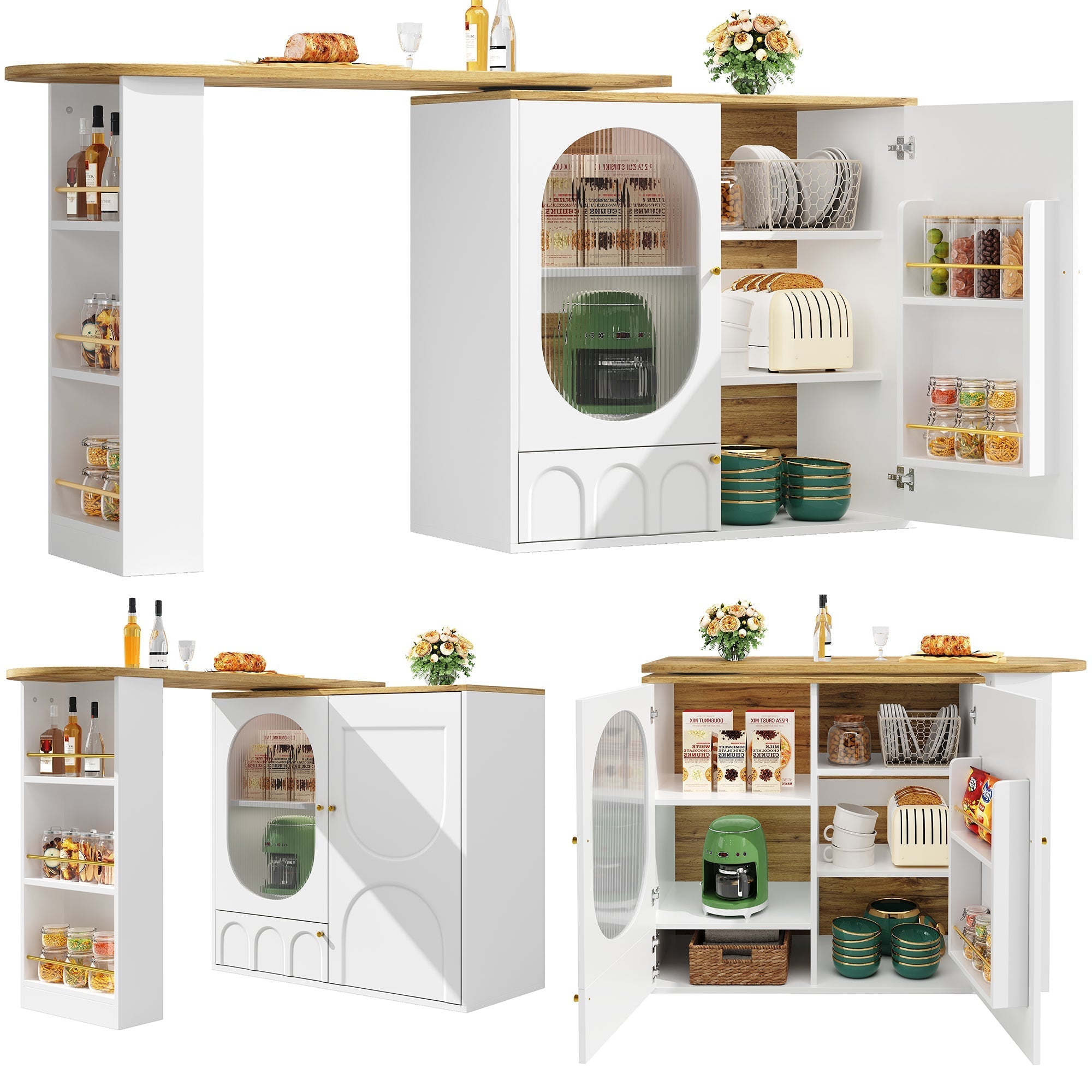 360¡ã Rotating Bar Table with Storage, White